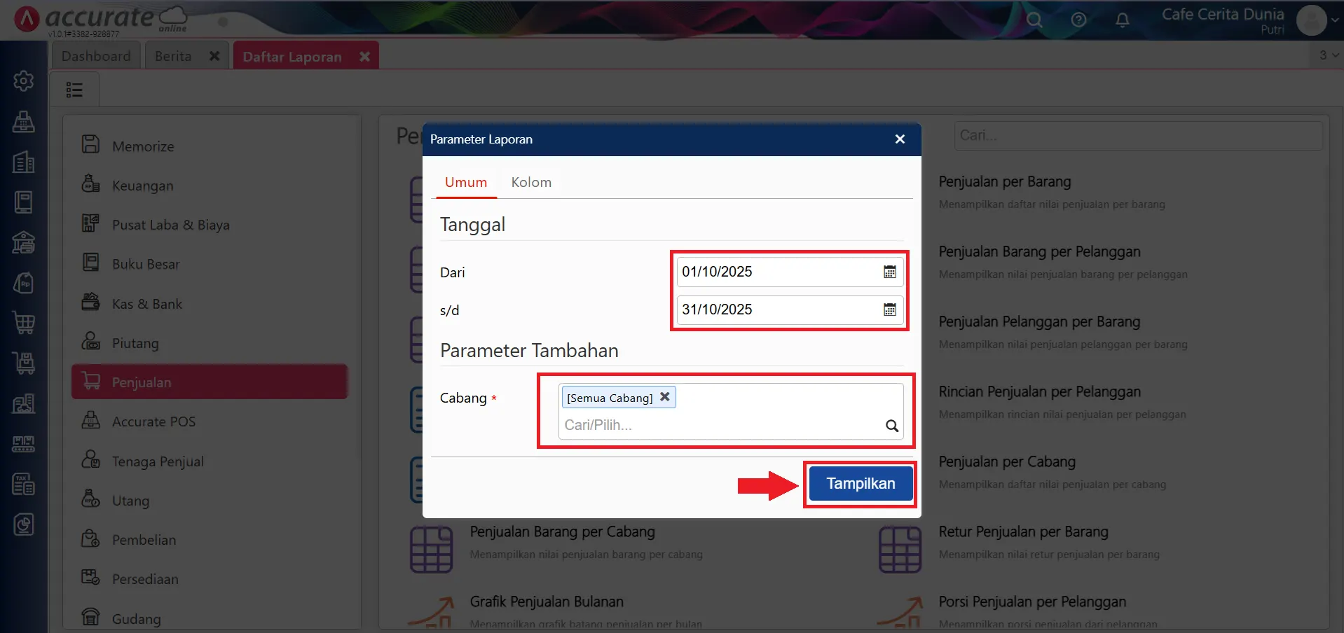 laporan penjualan per kategori Accurate